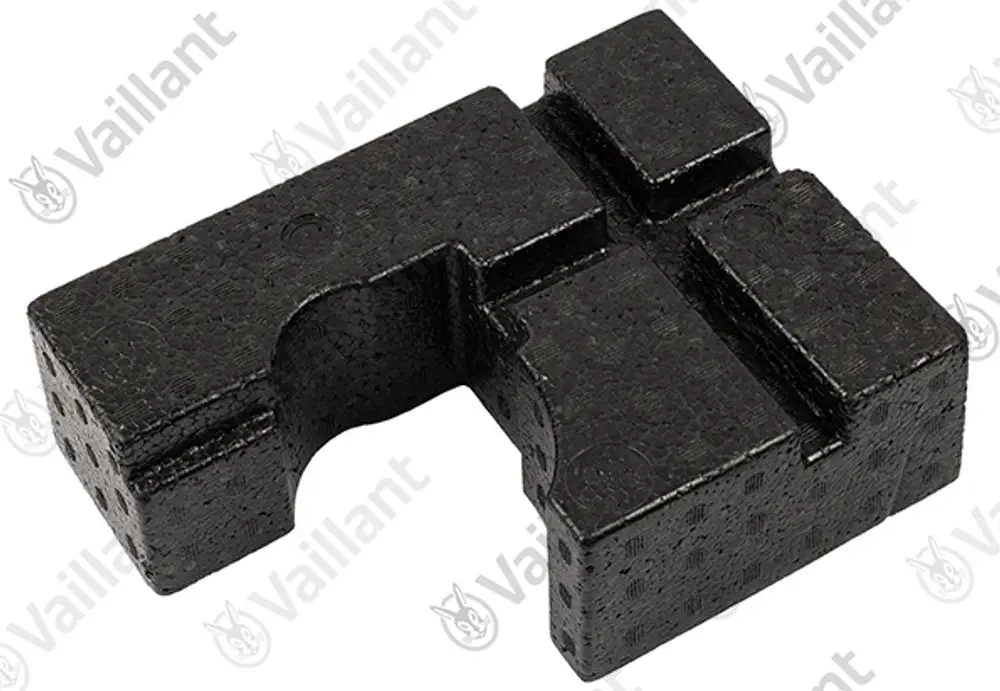 Schwarzes Polsterteil von Vaillant aus EPS-Material, mit ausgefrästen Bereichen für eine passgenaue Montage. Gezeigt von der Oberseite, ohne erkennbare Maße.